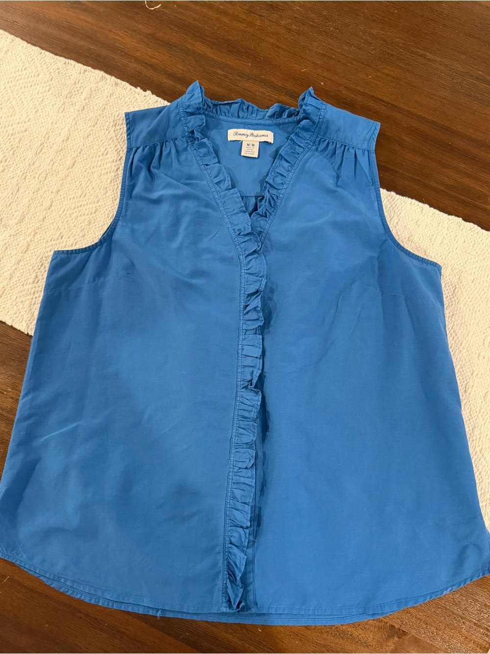 Tommy Bahama Agua Amara Royal Blue Sleeveless Ruffle V-Neck